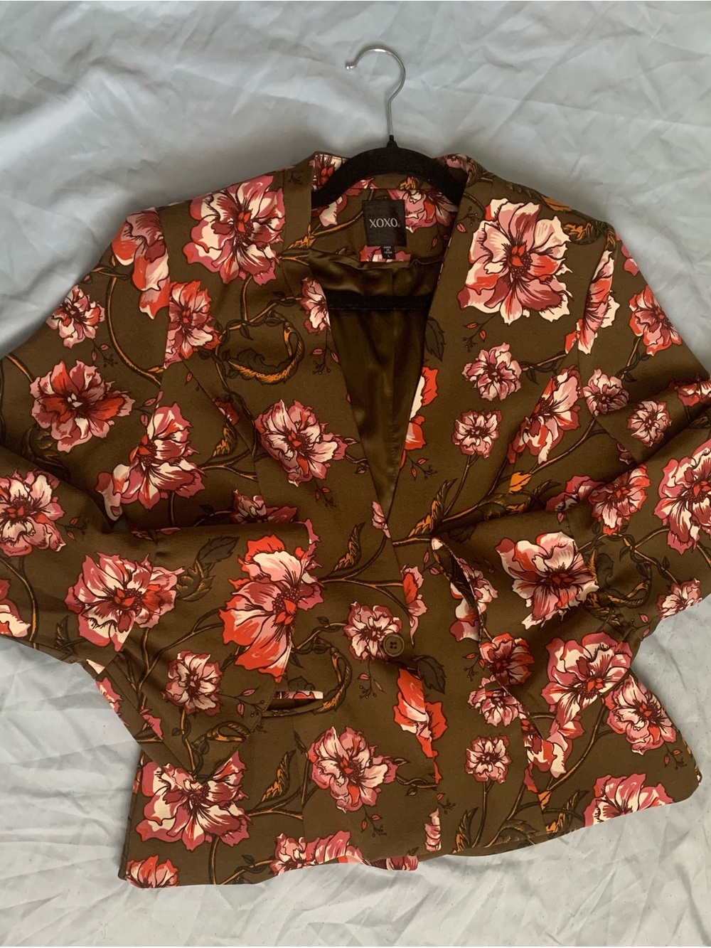 XOXO Olive Jacket with Pink & Coral Floral Print